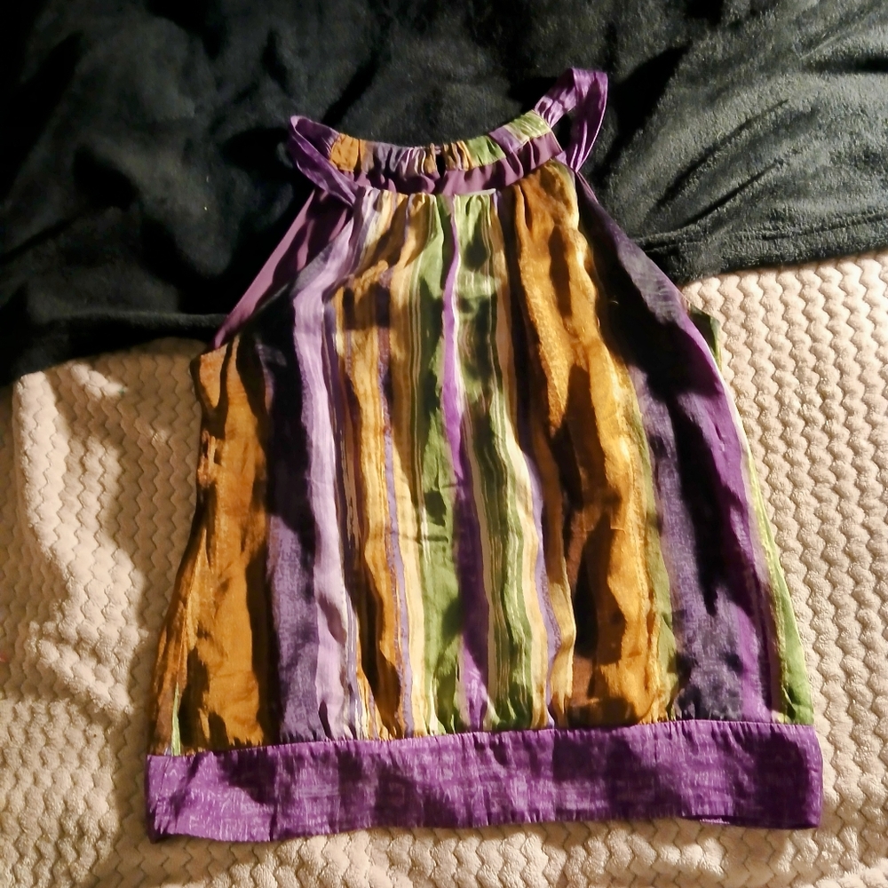 Ann Taylor silk multi colored sleeveless shell top with purple lining size small